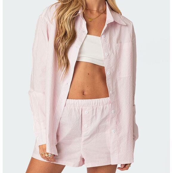 Edikted Women's Oversized Pinstripe Button Up Shirt Size S - Picture 1 of 7